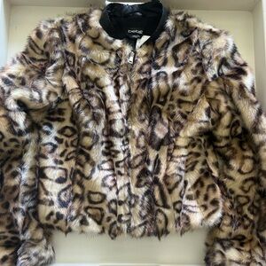 BEBE LEOPARD CHEETAH FAUX FUR JACKET VINTAGE Y2K